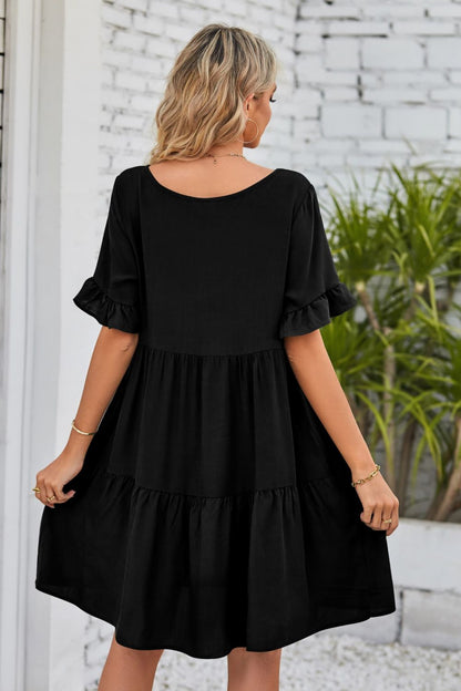 V-Neck Flounce Sleeve Tiered Dress-Angel Casuals