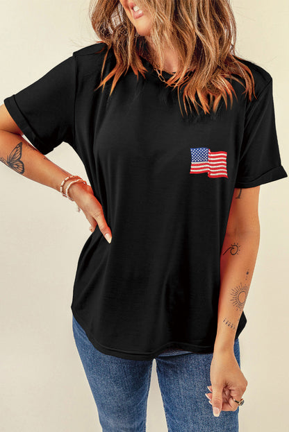 US Flag Round Neck Short Sleeve T-Shirt-Angel Casuals