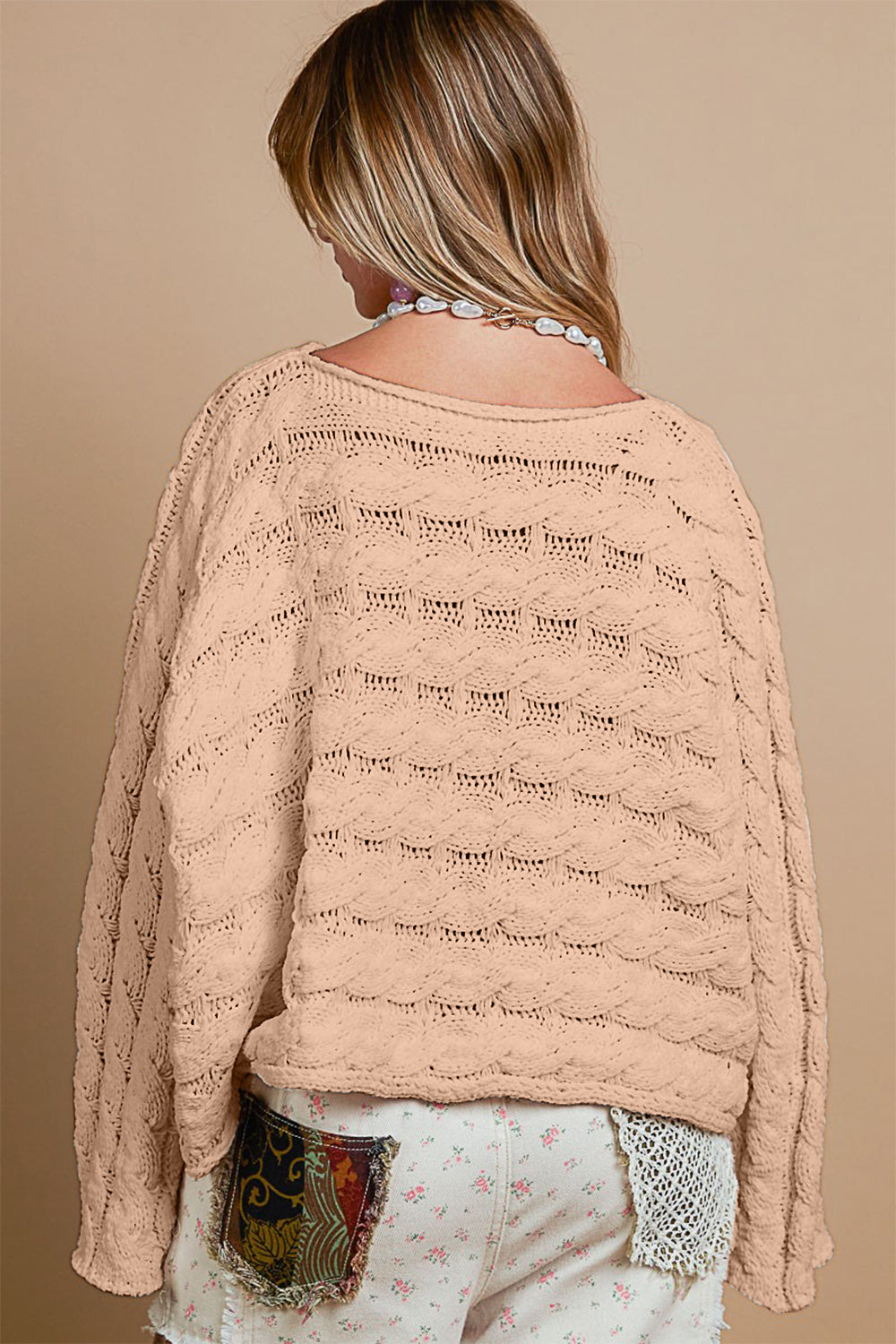 POL Round Neck Cable Knit Cropped Sweater-Angel Casuals