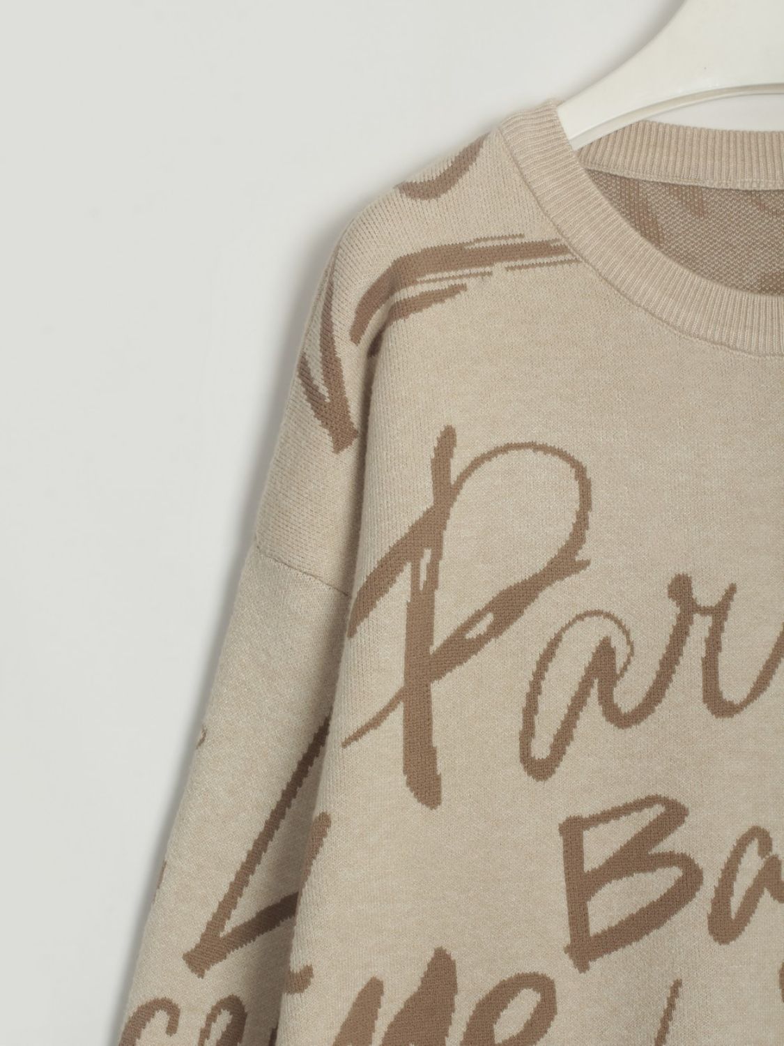 Drawstring Hem Letter Pattern Round Neck Dropped Shoulder Sweater-Angel Casuals