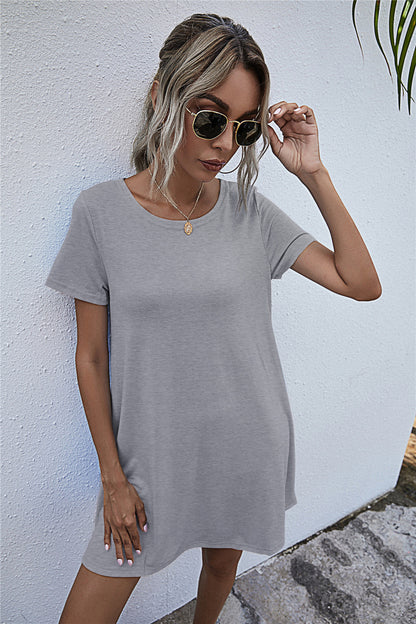 Round Neck Short Sleeve Mini Dress-Angel Casuals