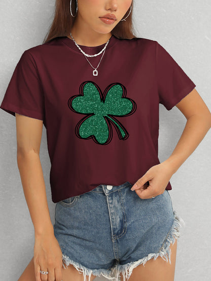 Lucky Clover Round Neck T-Shirt-Angel Casuals