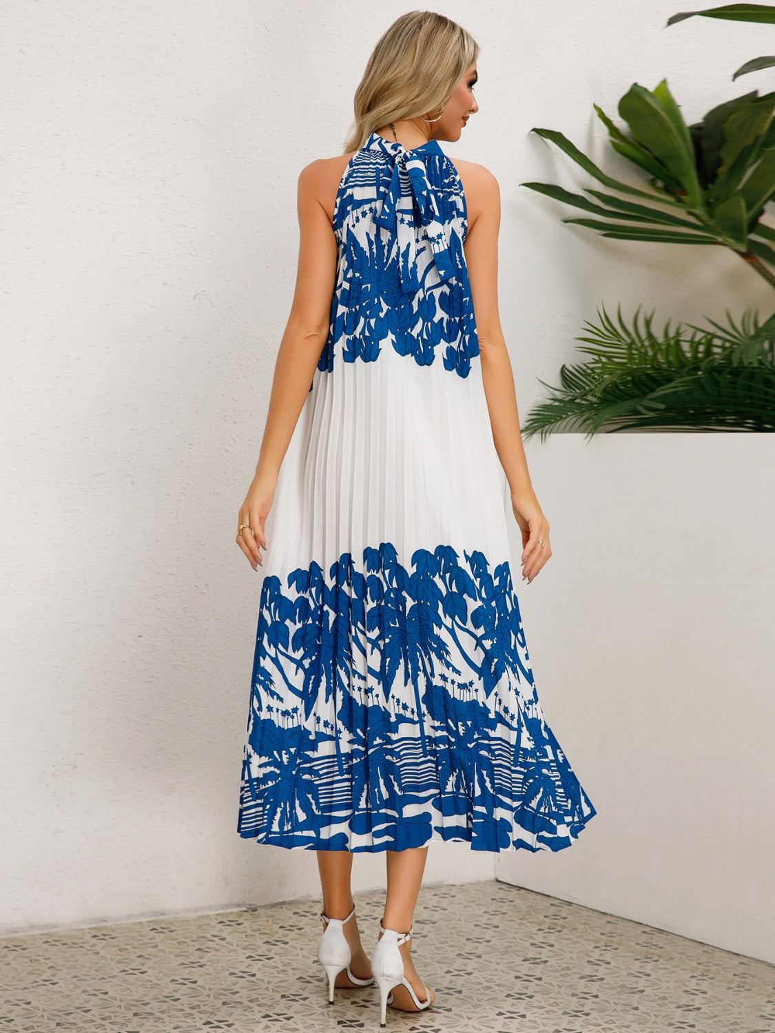 Tied Printed Sleeveless Midi Dress-Angel Casuals