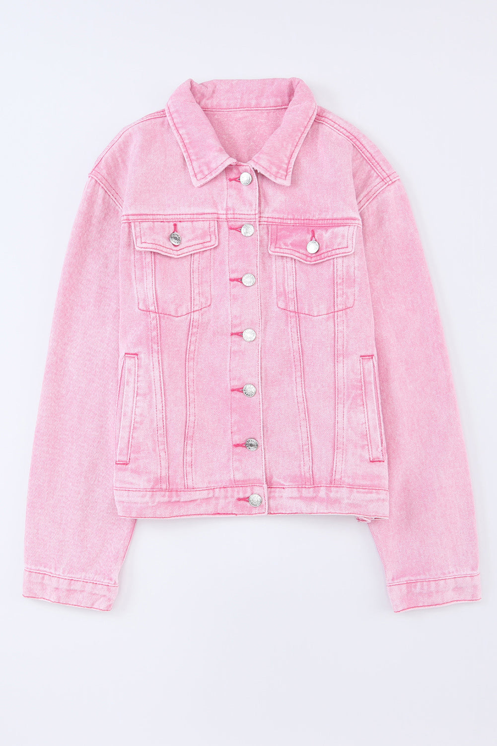 Pocketed Button Up Collared Neck Denim Jacket-Angel Casuals