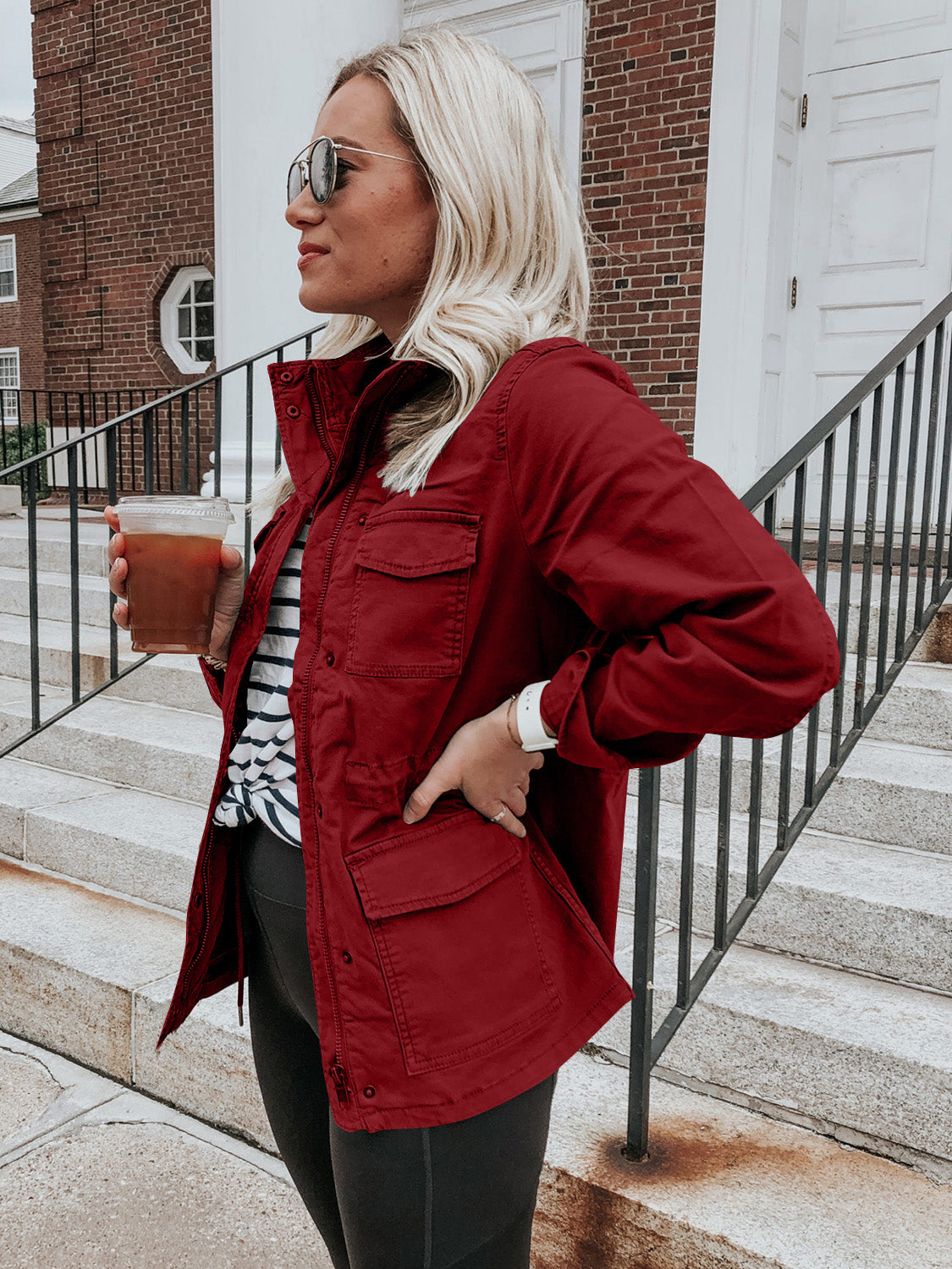 Pocketed Long Sleeve Zip Up Jacket-Angel Casuals