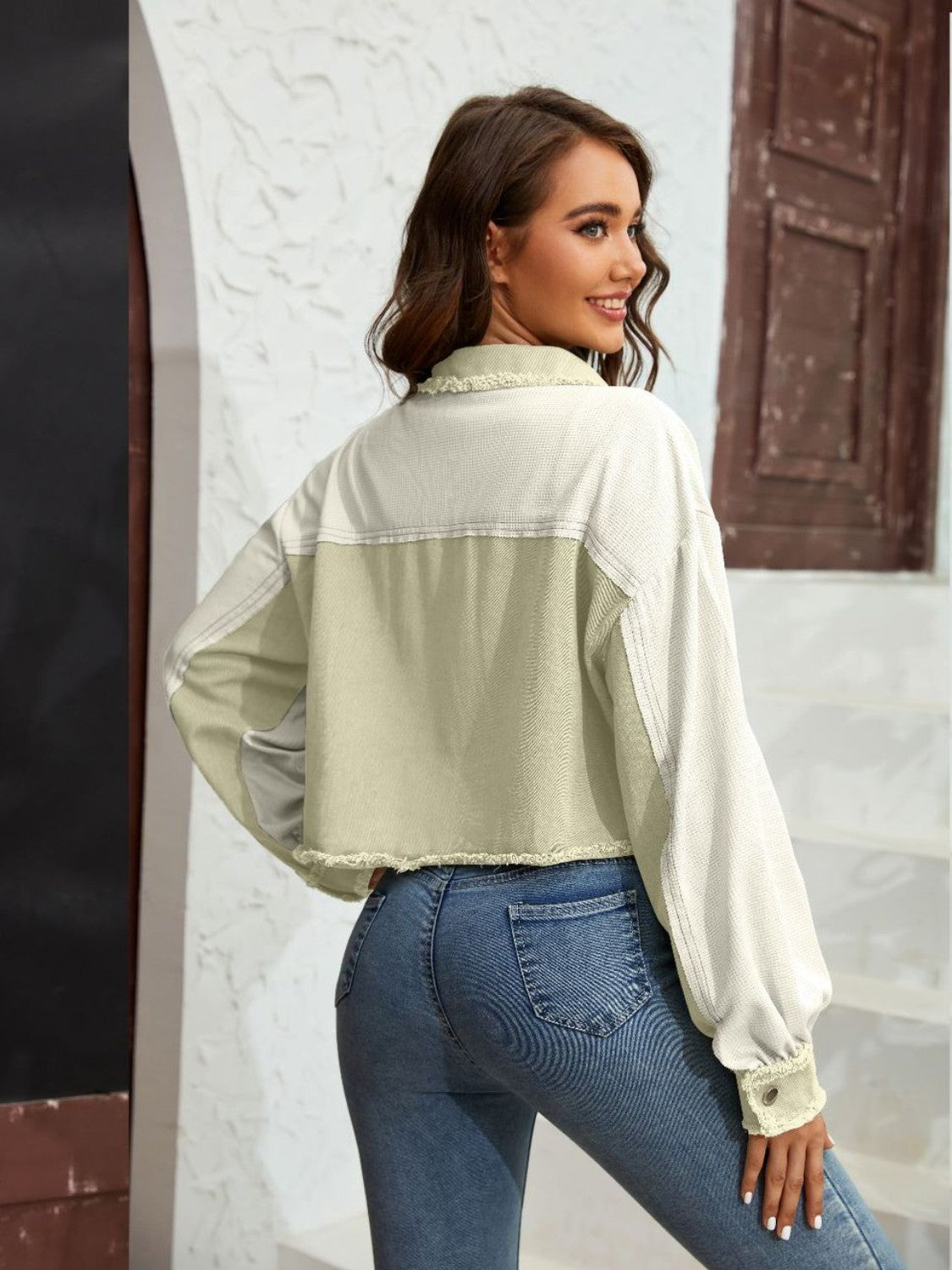 Color Block Crop Jacket with Pockets-Angel Casuals