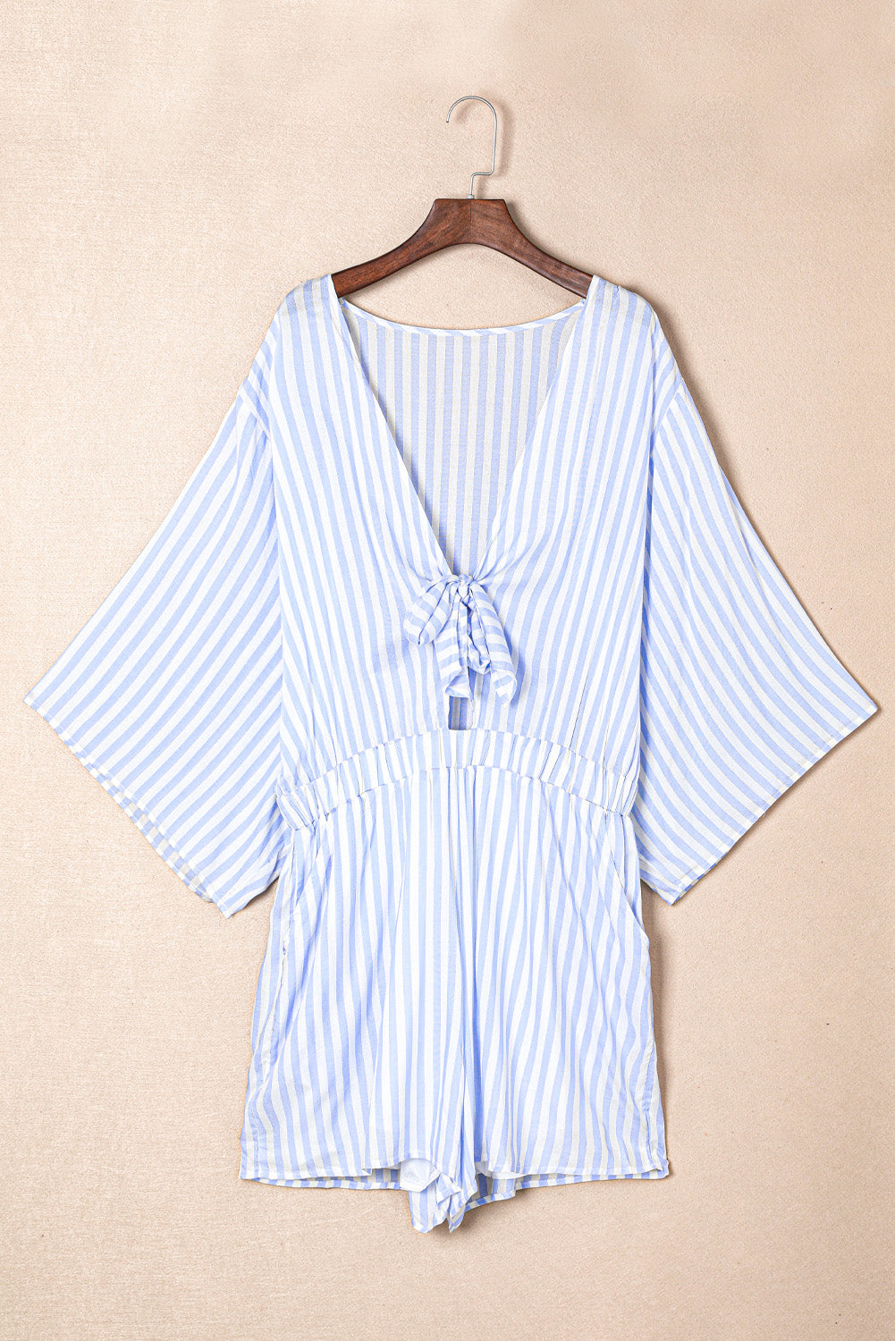 Bow Striped Kimono Sleeve Romper-Angel Casuals