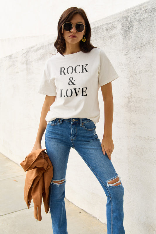 Simply Love Full Size ROCK ＆ LOVE Short Sleeve T-Shirt-Angel Casuals