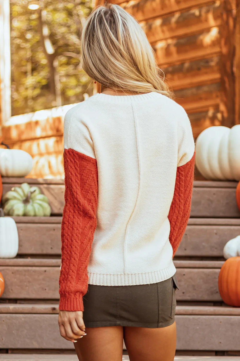 Color Block Round Neck Long Sleeve Sweater-Angel Casuals