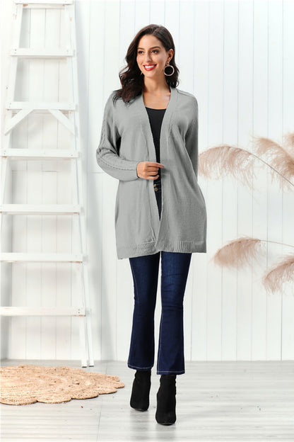 Cable-Knit Open Front Long Sleeve Cardigan-Angel Casuals