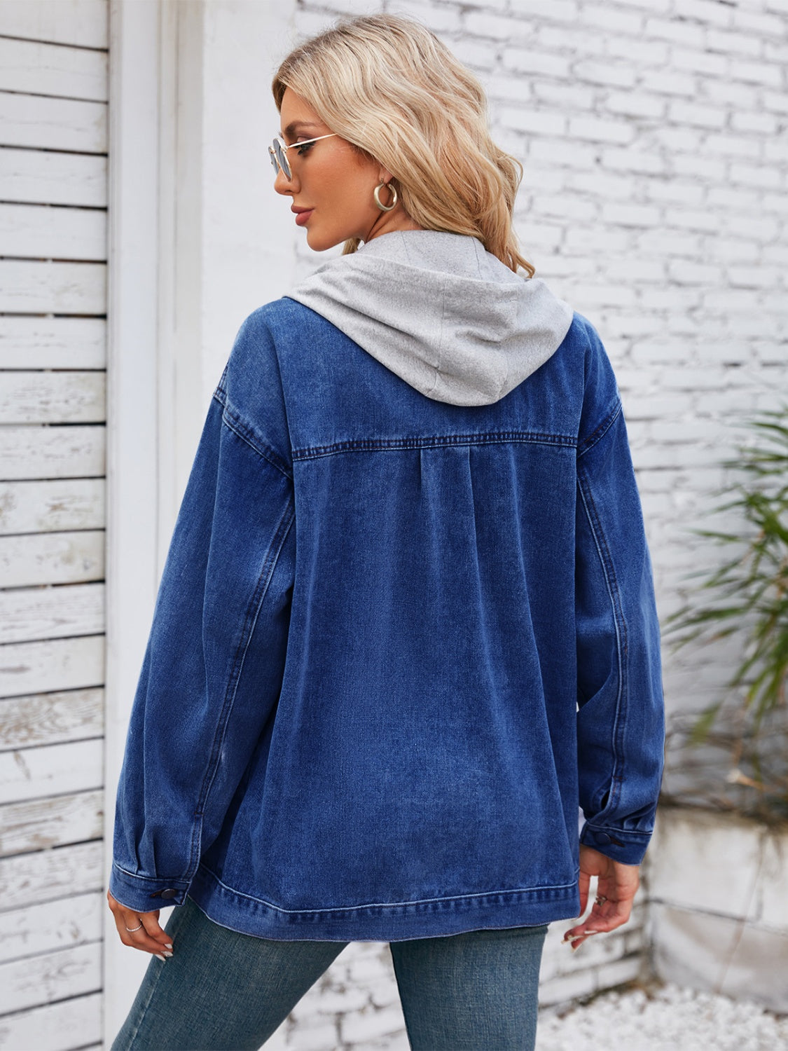 Pocketd Button Up Detachable Hooded Denim Jacket-Angel Casuals