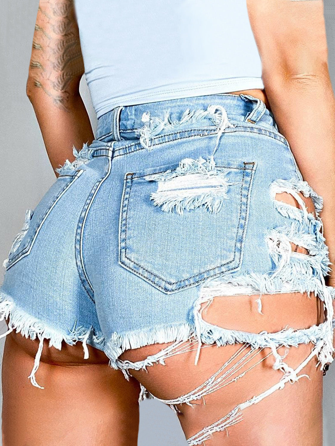 Distressed Raw Hem Denim Shorts with Pockets-Angel Casuals