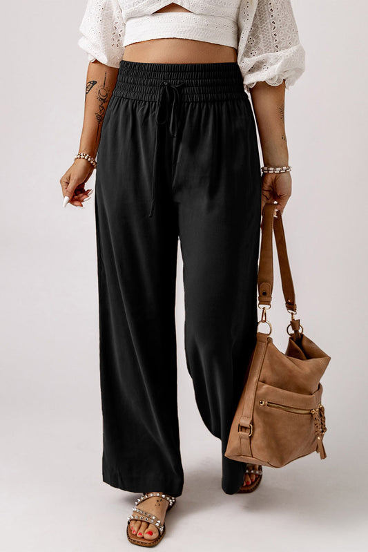 Drawstring Smocked Waist Wide Leg Pants-Angel Casuals