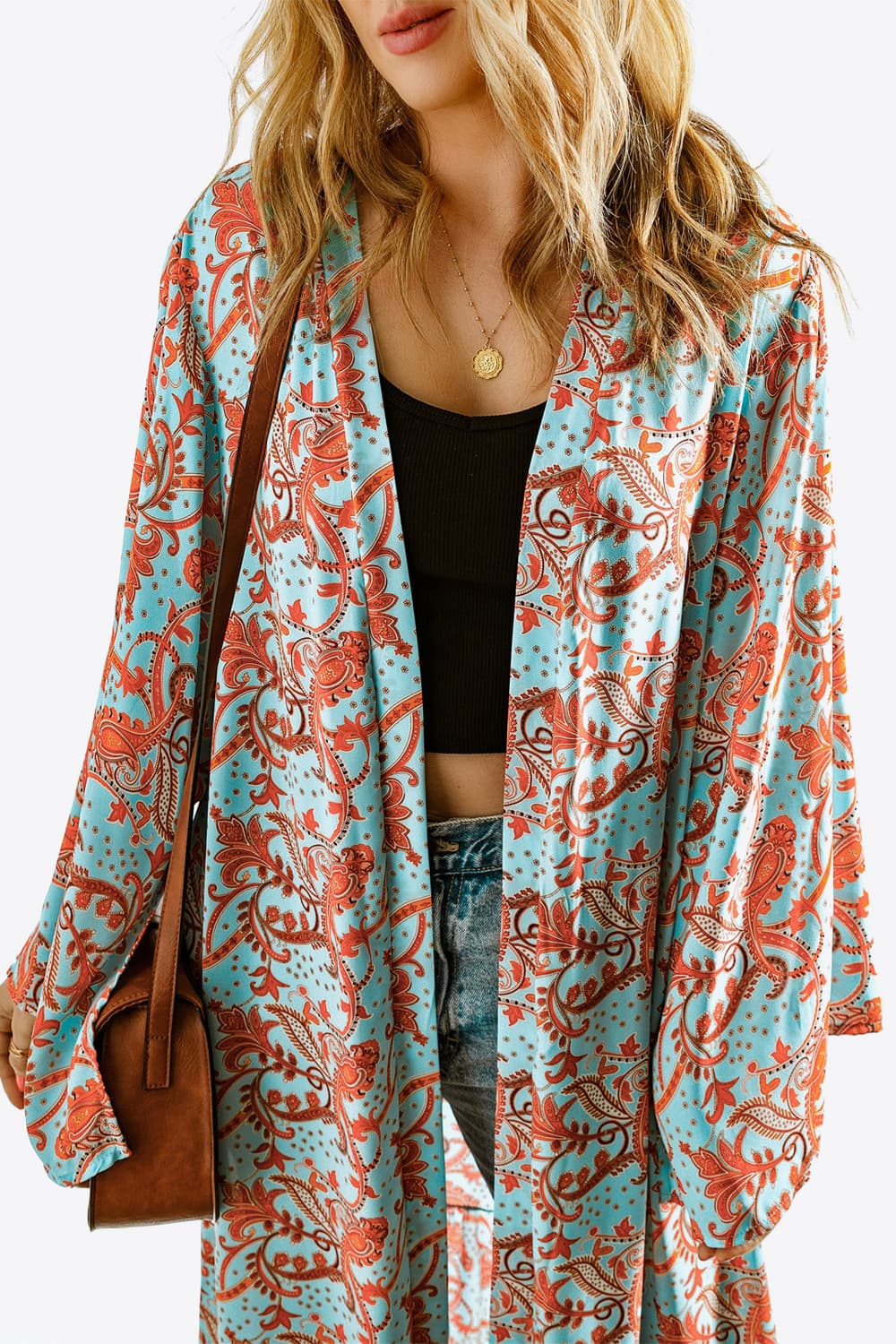 Printed Open Front Duster Cardigan-Angel Casuals