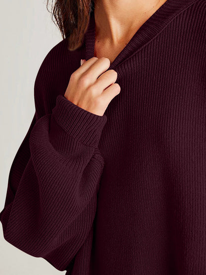 Double Take Side Slit Round Neck Long Sleeve Sweater-Angel Casuals