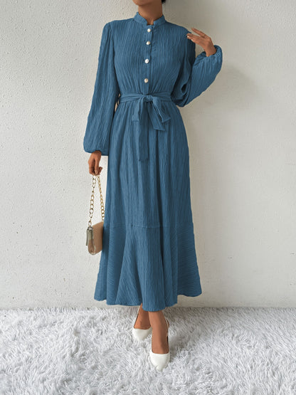 Tie Waist Long Sleeve Dress-Angel Casuals