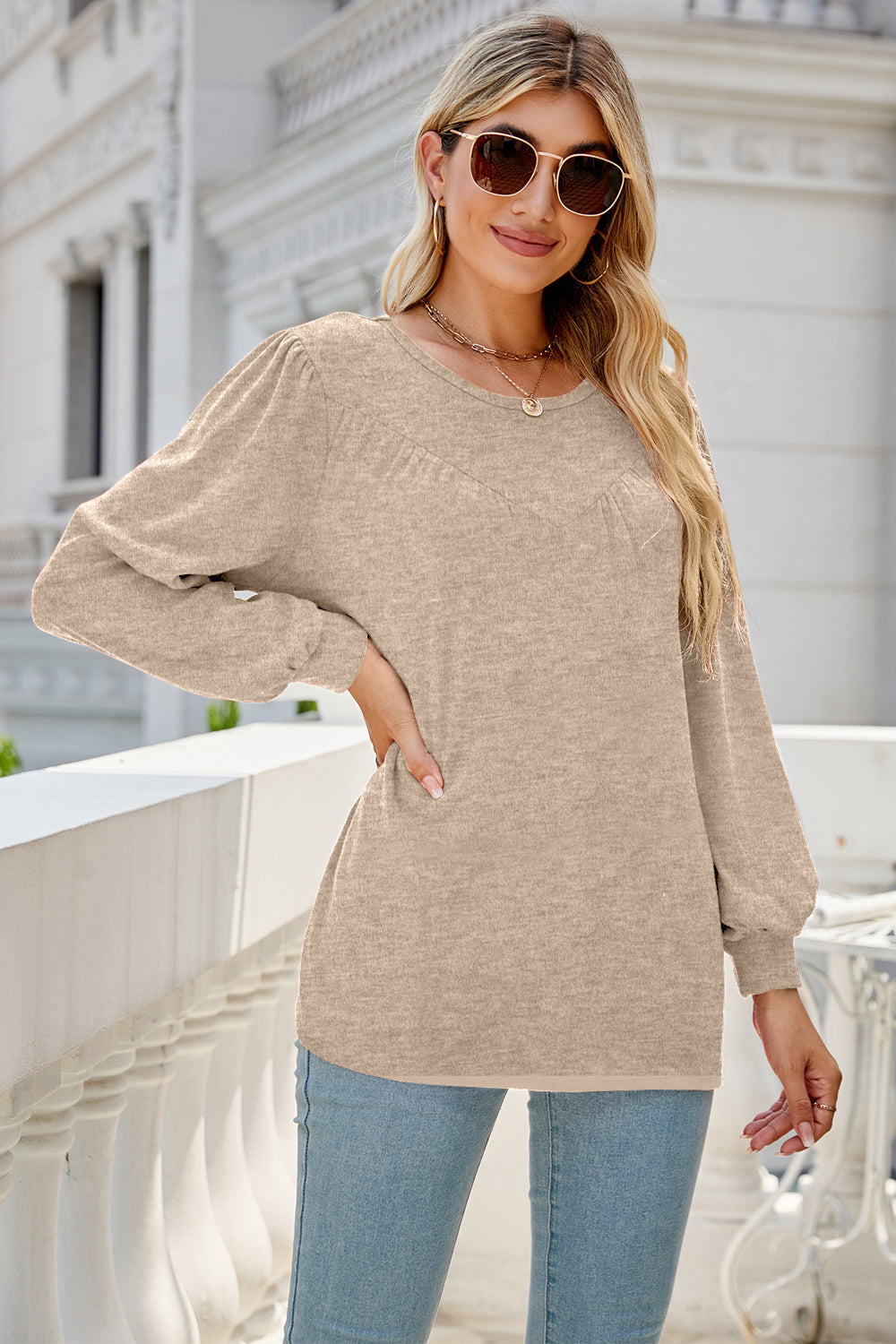 Round Neck Long Sleeve Top-Angel Casuals