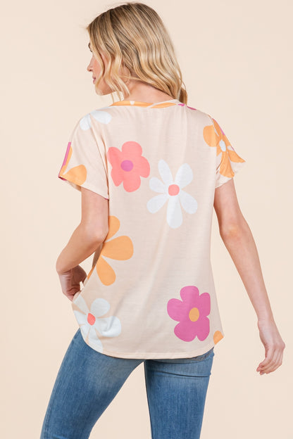 BOMBOM Floral Short Sleeve T-Shirt-Angel Casuals