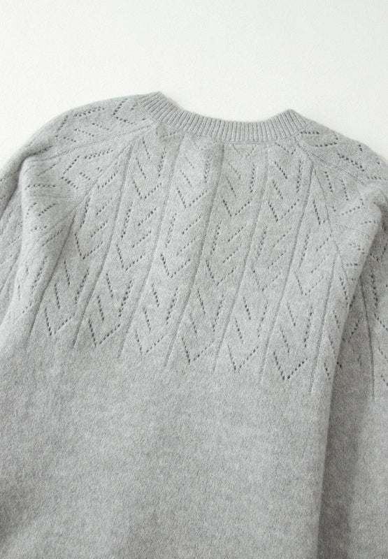 Openwork Button Down Long Sleeve Cardigan-Angel Casuals