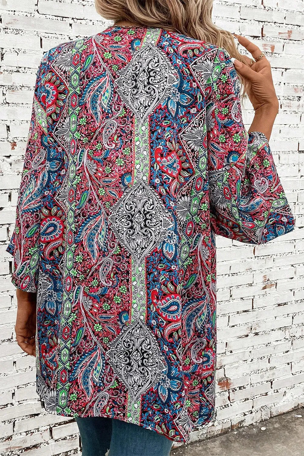 Printed Open Front Long Sleeve Cover Up-Angel Casuals