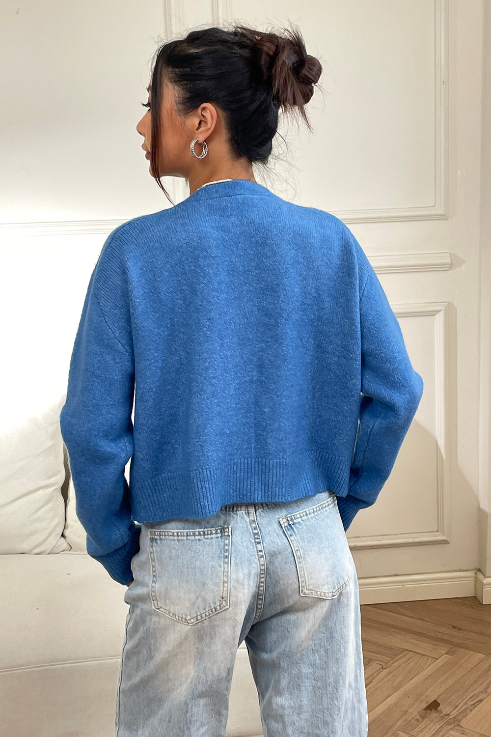 Button Up Long Sleeve Cropped Cardigan-Angel Casuals