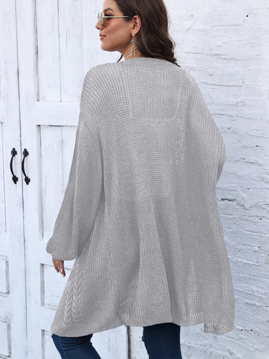 Cable-Knit Open Front Long Sleeve Cardigan-Angel Casuals