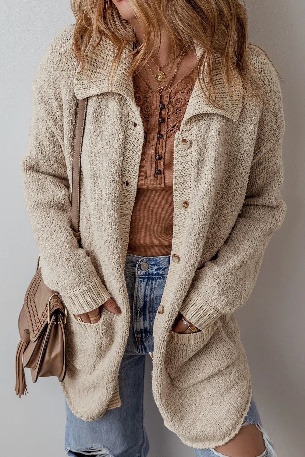 Pocketed Button Up Long Sleeve Cardigan-Angel Casuals