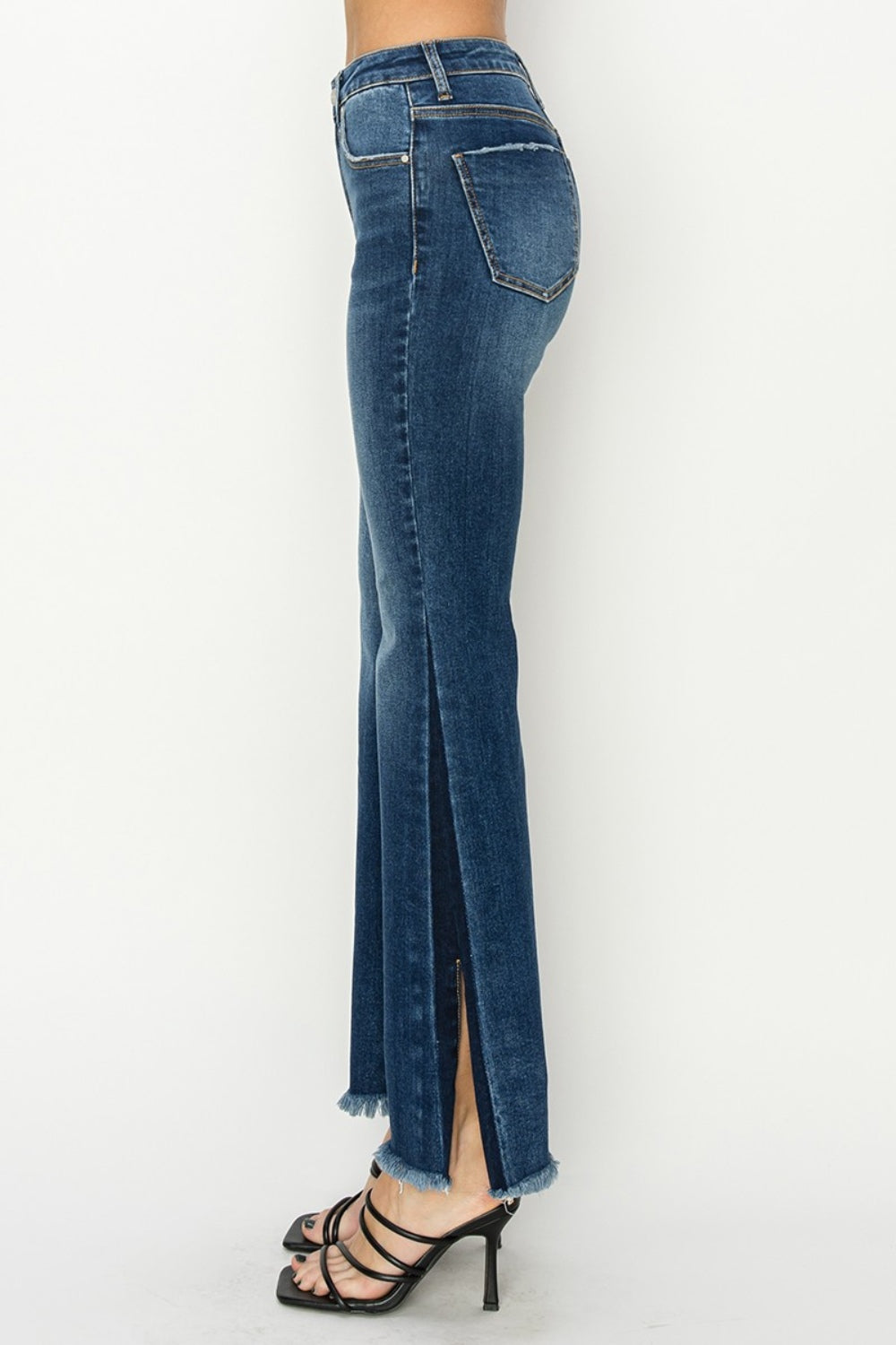 RISEN Full Size High Rise Side Shadow Seam Detail Slit Flare Jeans-Angel Casuals