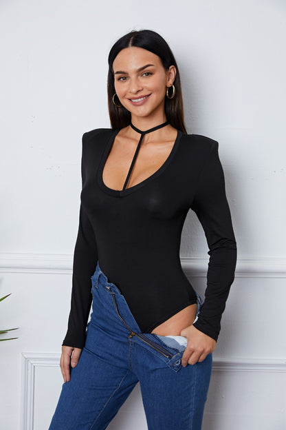 Scoop Neck Long Sleeve Bodysuit-Angel Casuals