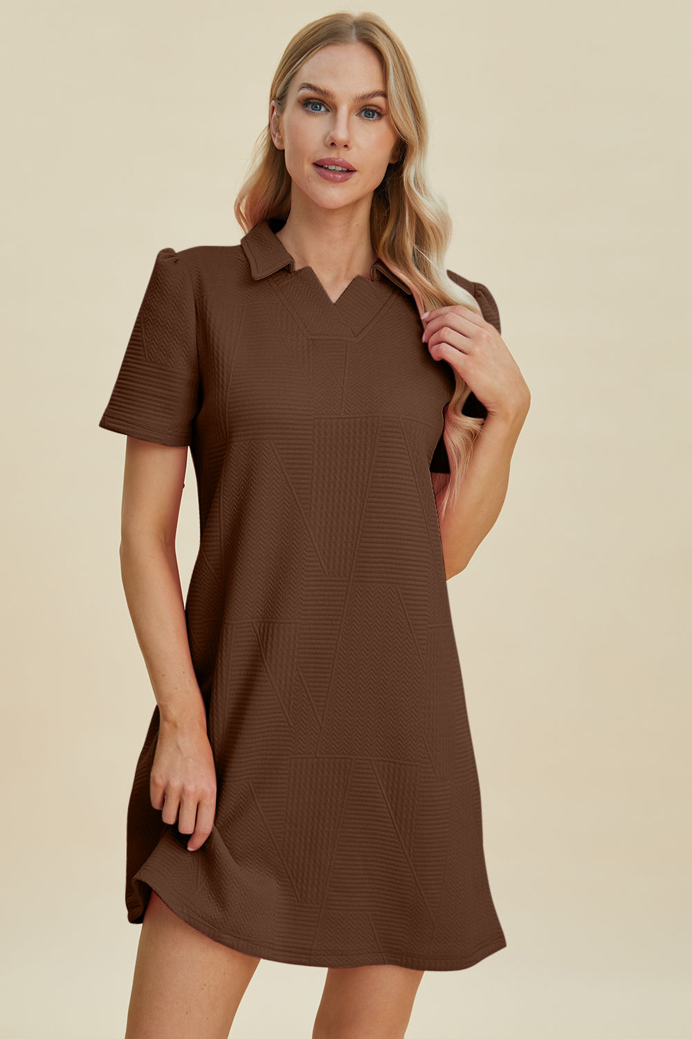 Double Take Full Size Texture Short Sleeve Dress-Angel Casuals