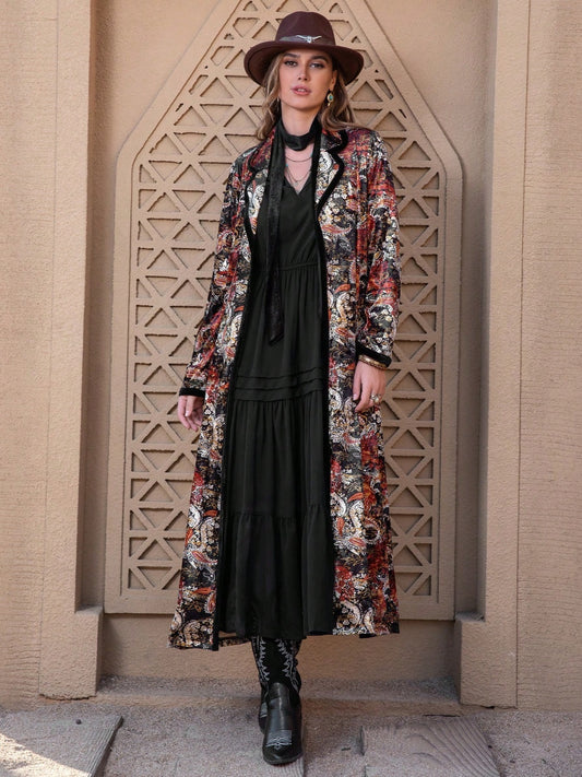 Printed Open Front Long Sleeve Outerwear-Angel Casuals