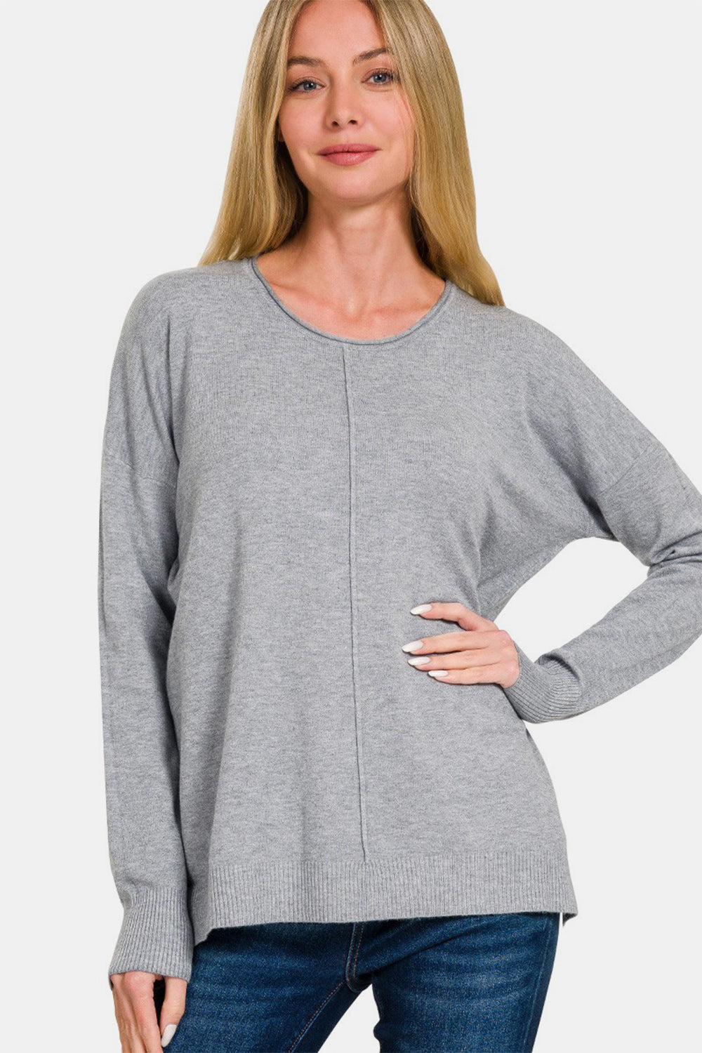 Zenana Front Seam Round Neck Sweater-Angel Casuals