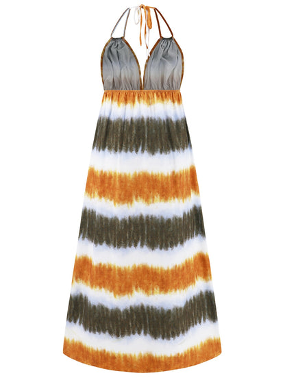 Tie-Dye Halter Neck Sleeveless Dress-Angel Casuals