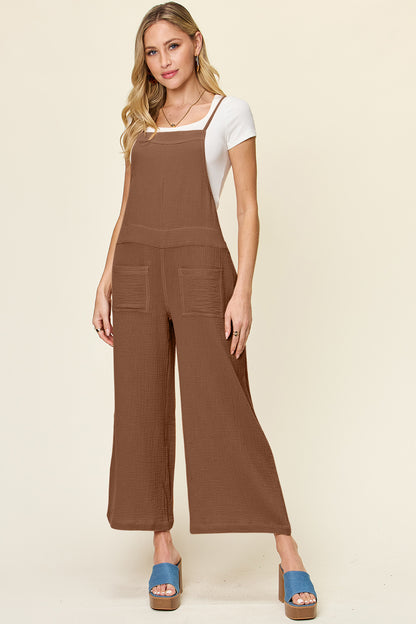 Double Take Full Size Texture Sleeveless Wide Leg Overall-Angel Casuals