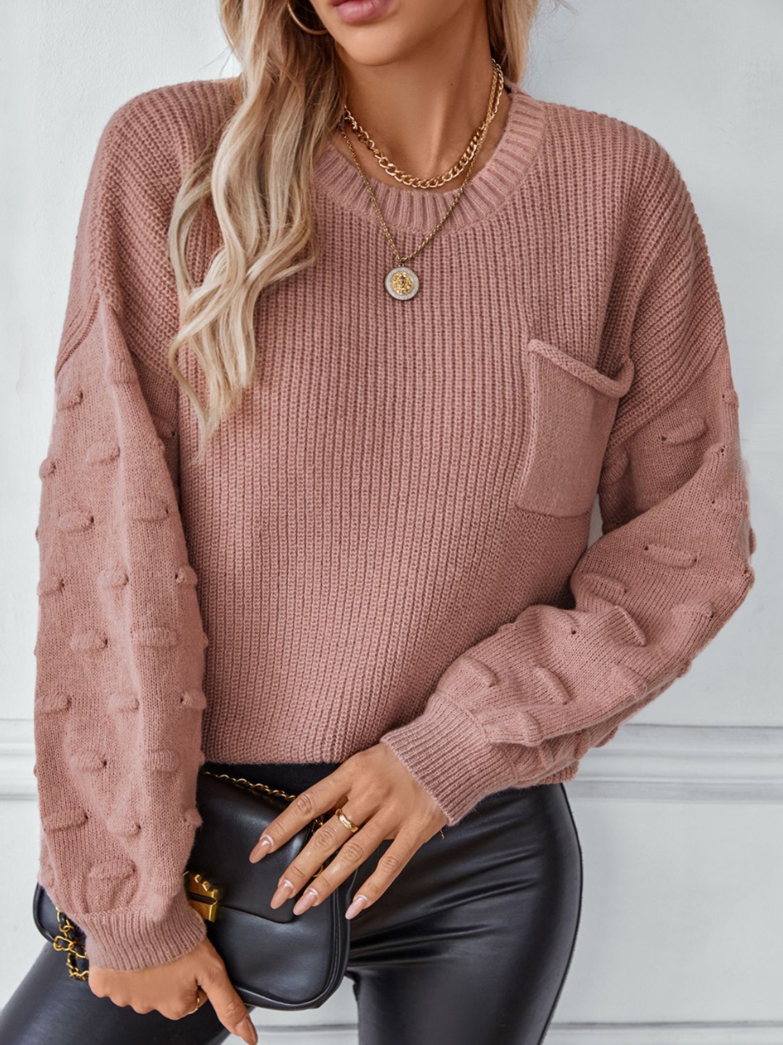 Round Neck Drop Shoulder Sweater-Angel Casuals