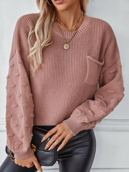 Round Neck Drop Shoulder Sweater-Angel Casuals