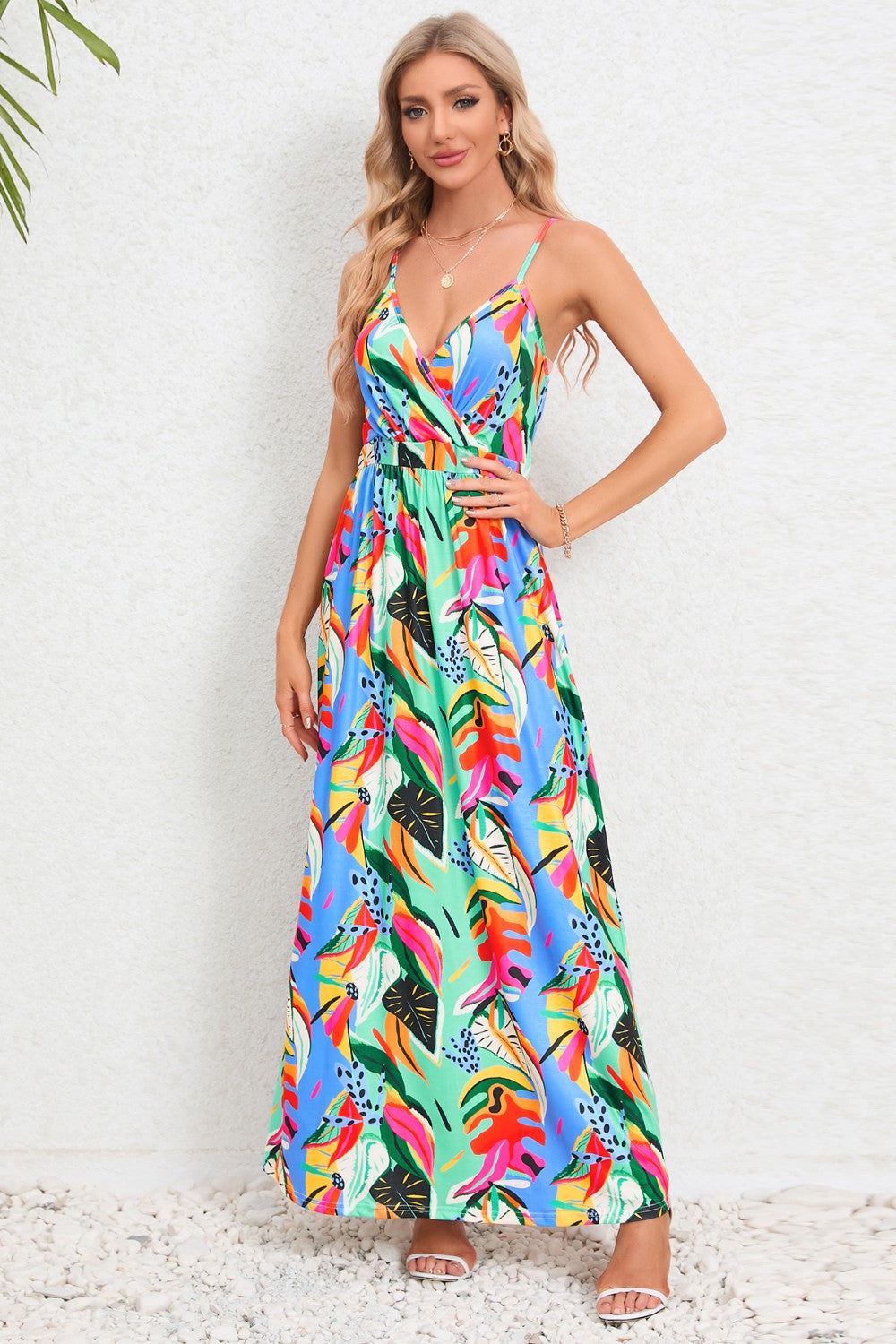 Printed Surplice Maxi Cami Dress-Angel Casuals