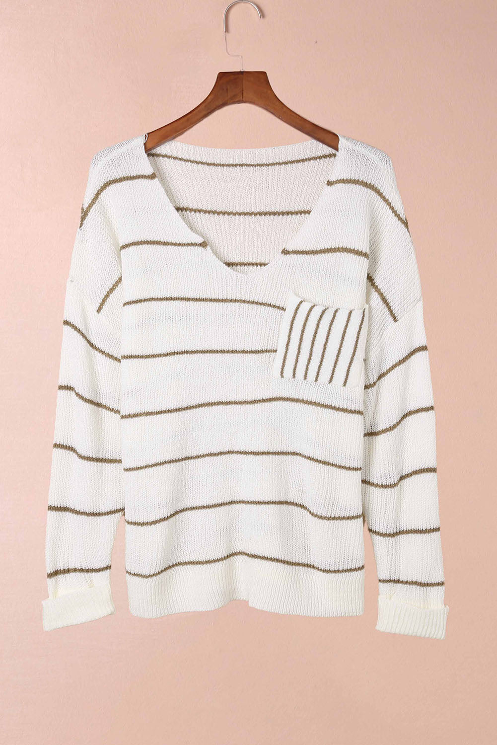 Striped V-Neck Drop Shoulder Sweater-Angel Casuals