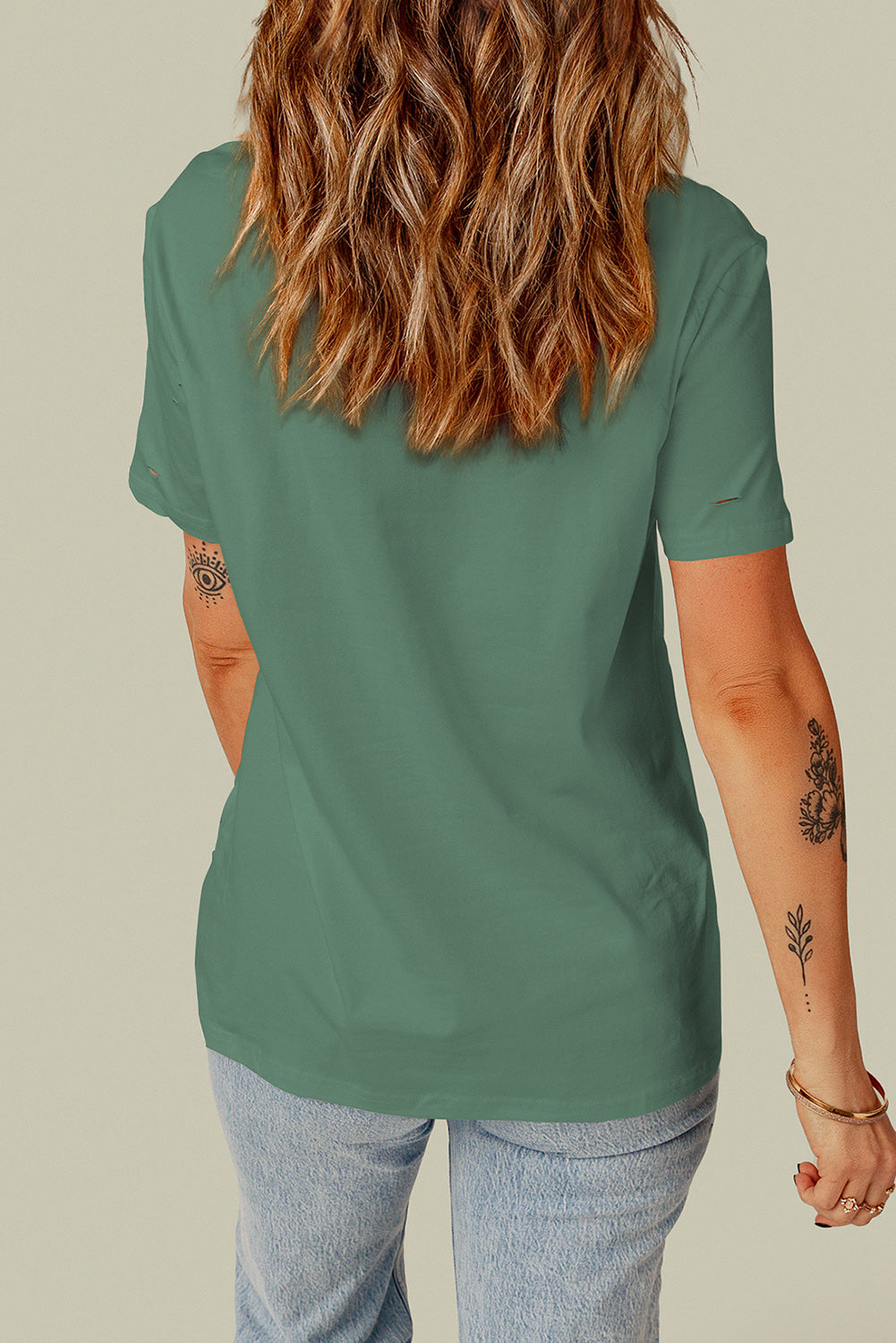 Distressed Round Neck Tee-Angel Casuals