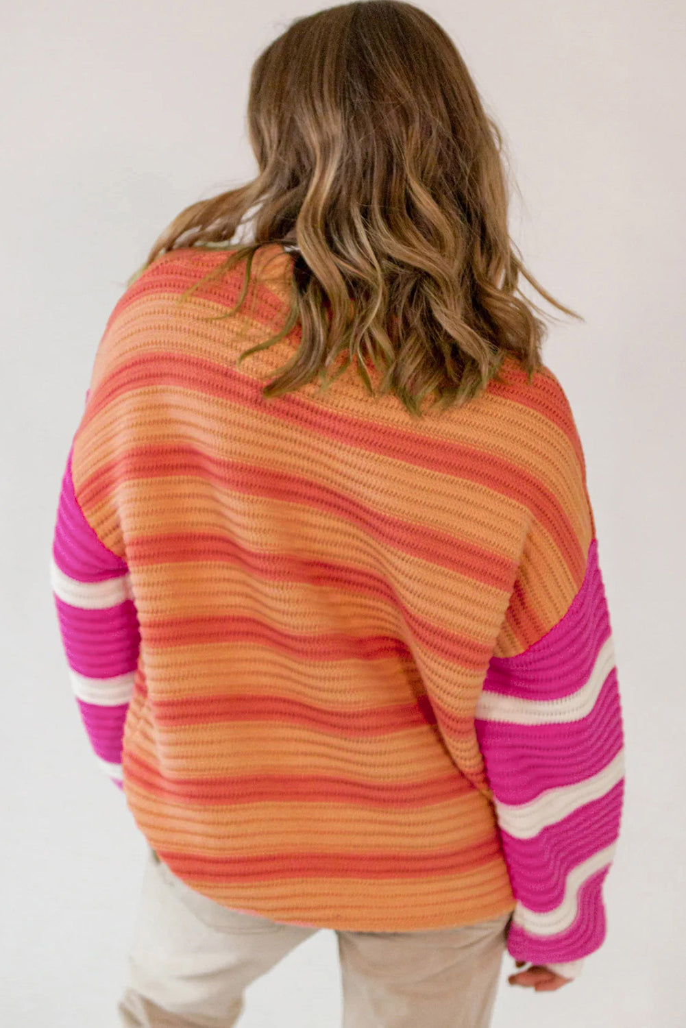 Striped Round Neck Long Sleeve Sweater-Angel Casuals