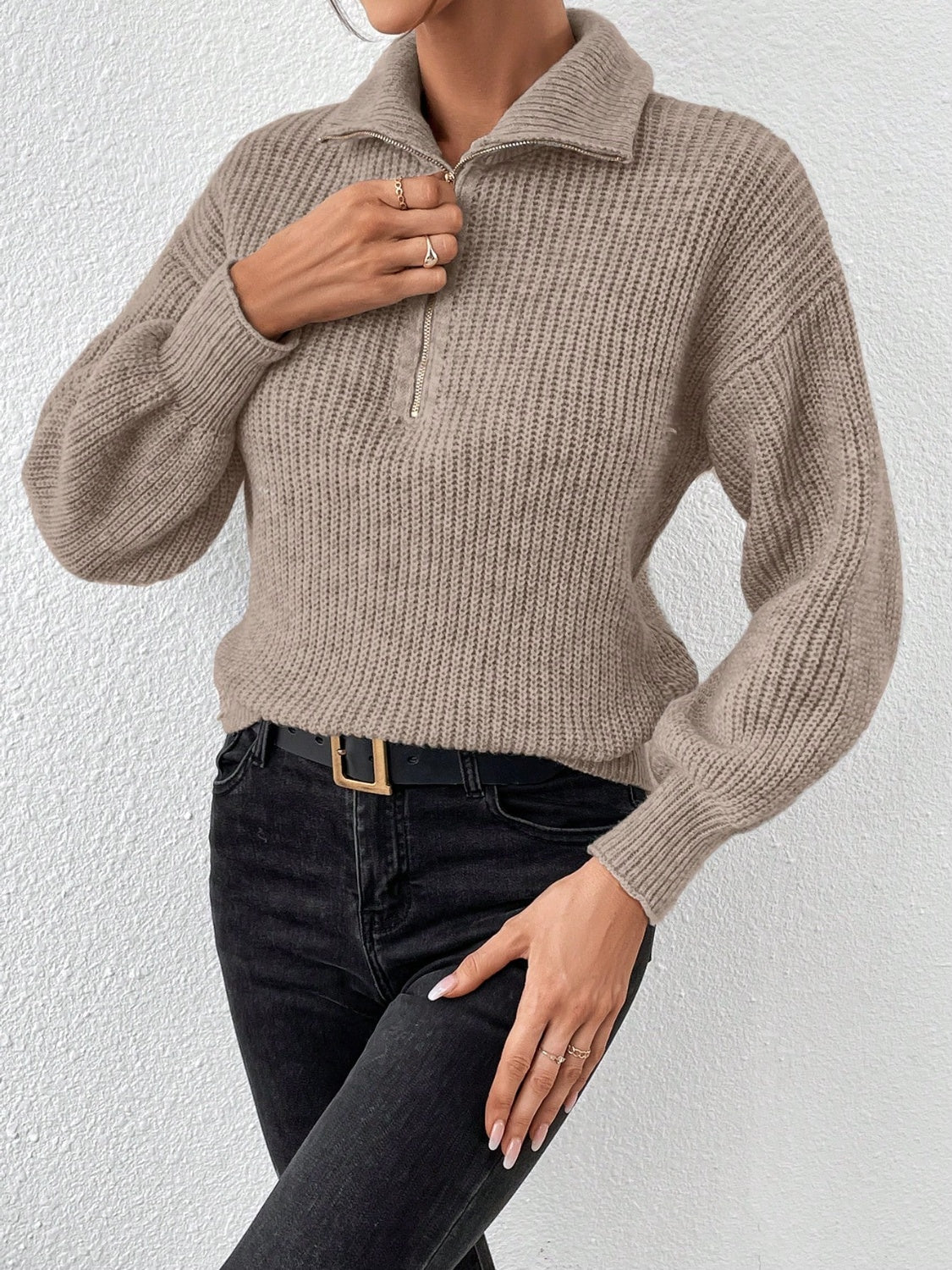 Honey Half Zip Dropped Shoulder Sweater-Angel Casuals