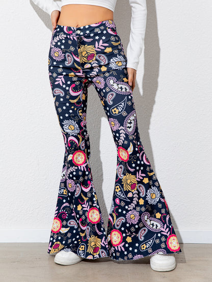 Floral High Waist Flare Leg Pants-Angel Casuals