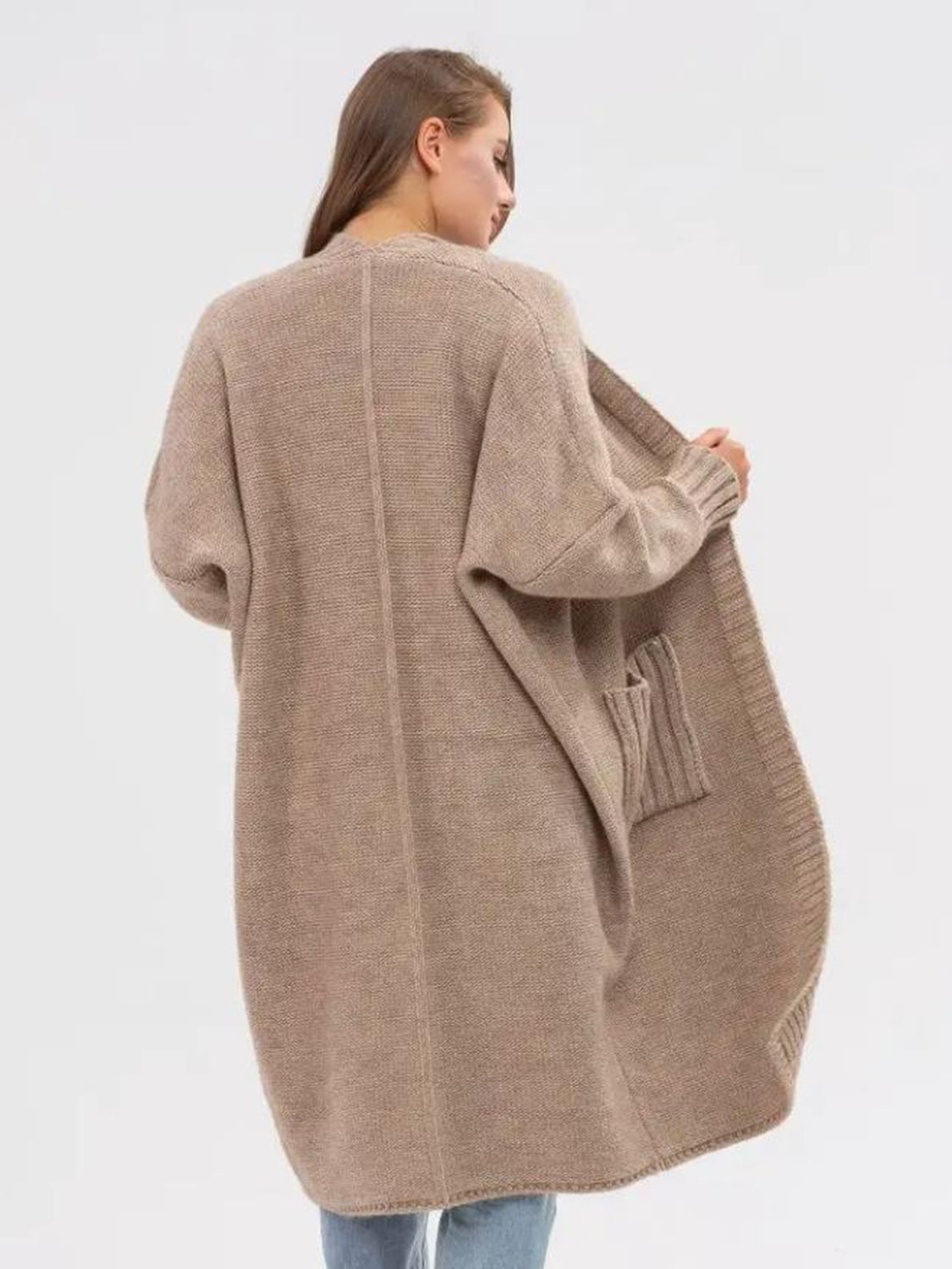Pocketed Open Front Long Sleeve Longline Cardigan-Angel Casuals
