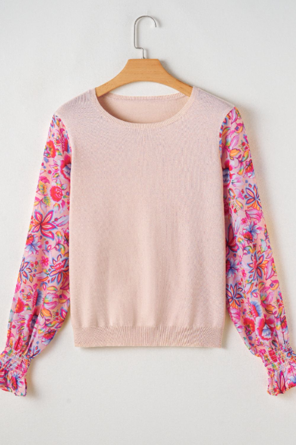 Printed Round Neck Flounce Sleeve Sweater-Angel Casuals