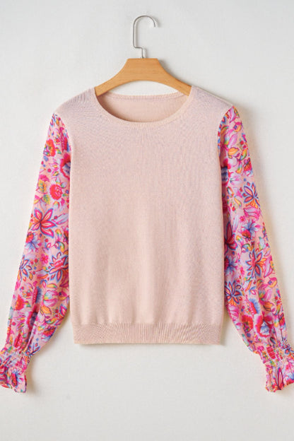 Printed Round Neck Flounce Sleeve Sweater-Angel Casuals