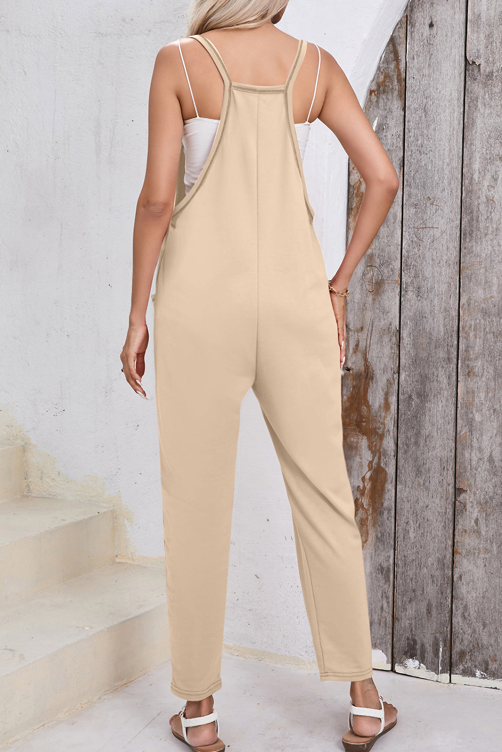 Pocketed Scoop Neck Spaghetti Strap Overalls-Angel Casuals