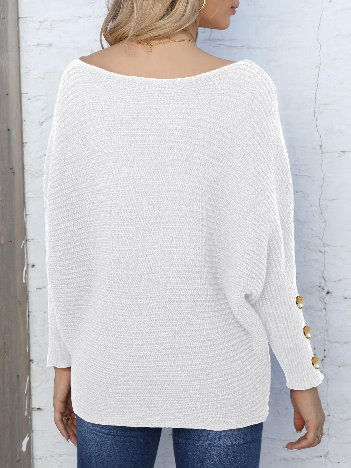 Full Size Boat Neck Long Sleeve Sweater-Angel Casuals