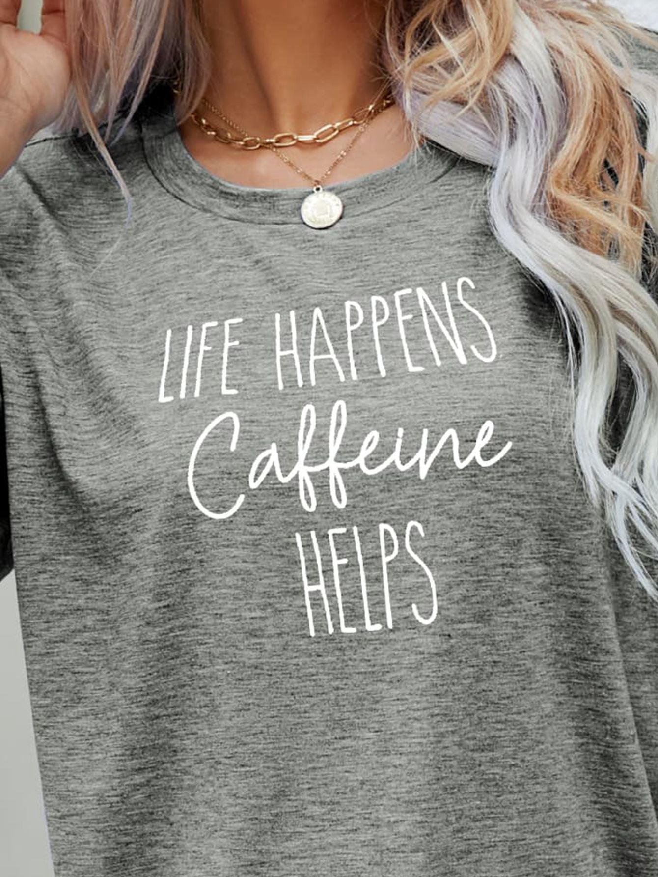 LIFE HAPPENS CAFFEINE HELPS Graphic Tee-Angel Casuals