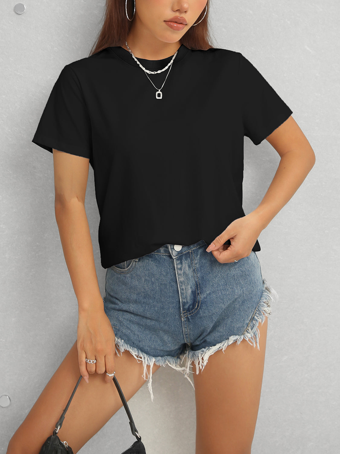 Round Neck Short Sleeve T-Shirt-Angel Casuals