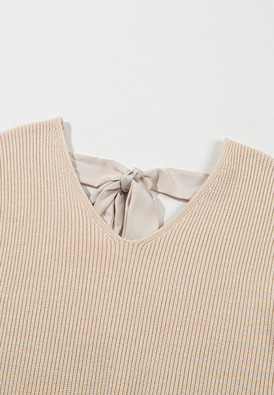 Tied Back V-Neck Long Sleeve Sweater-Angel Casuals